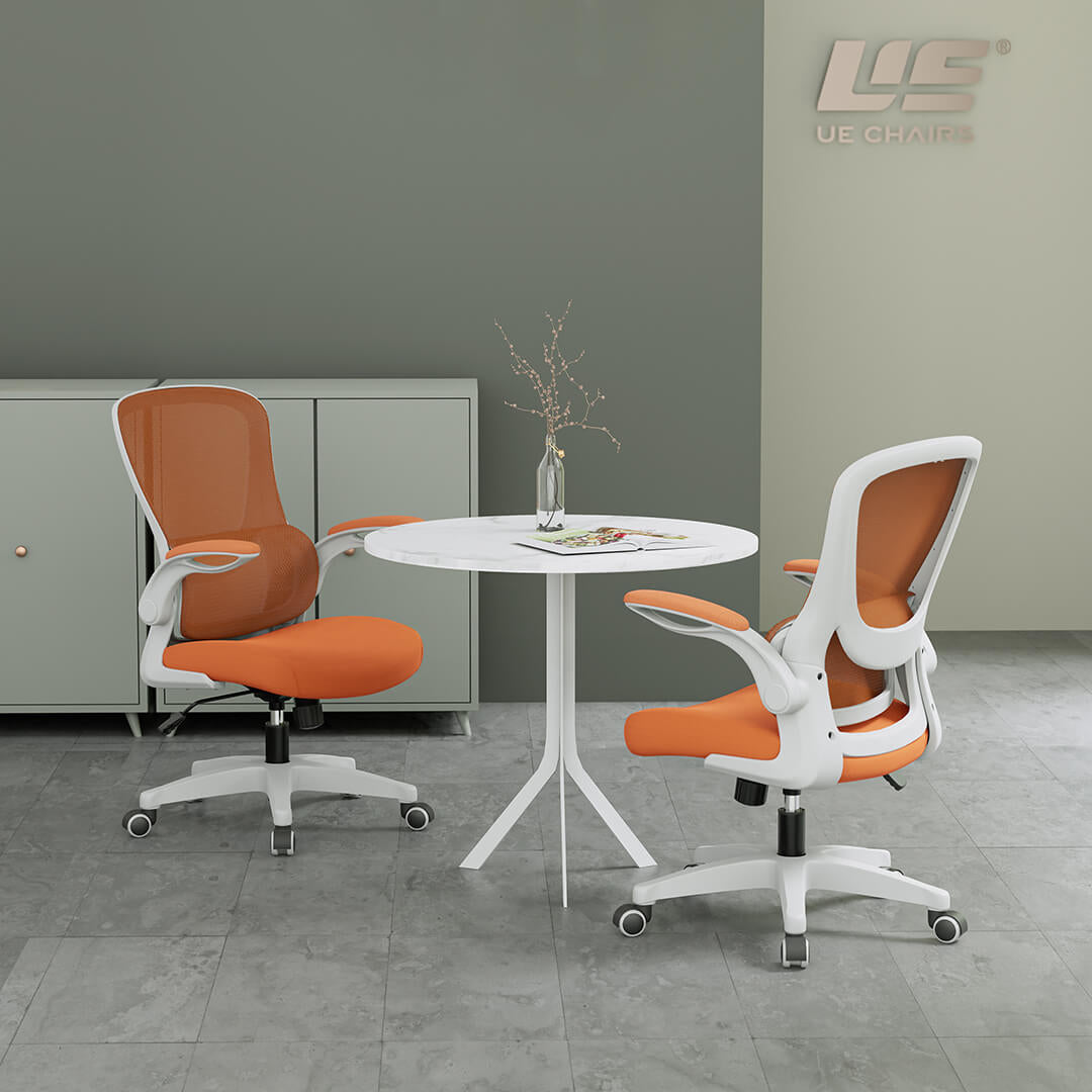 Modern Chair Mesh Computer Chair Mid-Back Chair with Wheels in Gray/Orange/Black