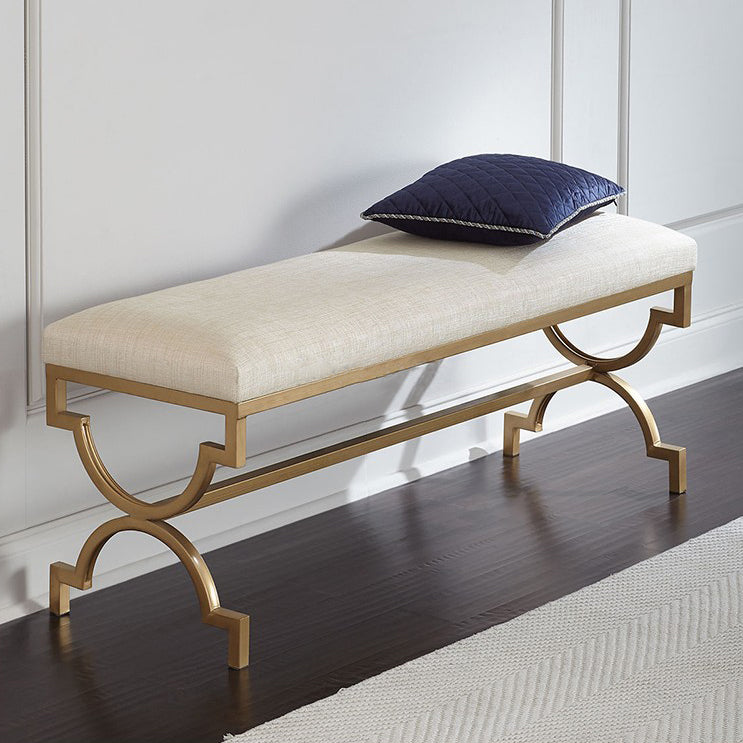 Glam Beige Cotton Bench Solid Color Foam Bench with Legs for Living Room