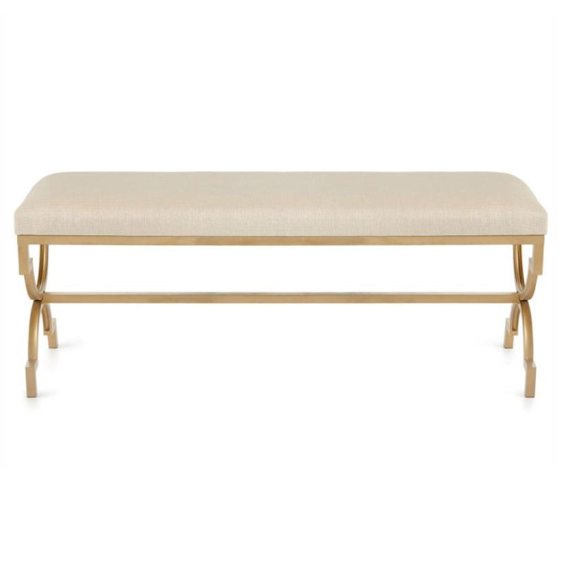 Glam Beige Cotton Bench Solid Color Foam Bench with Legs for Living Room