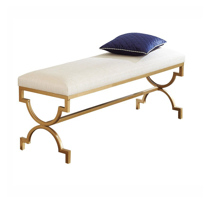 Glam Beige Cotton Bench Solid Color Foam Bench with Legs for Living Room