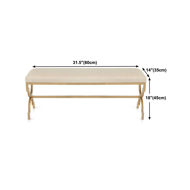 Glam Beige Cotton Bench Solid Color Foam Bench with Legs for Living Room