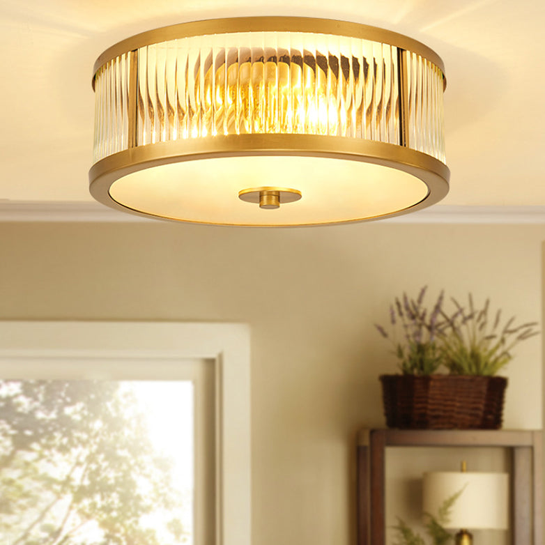 Glass Gold Flush Mount Light Fixture Drum Shape Simplistic Flush Ceiling Light Fixture