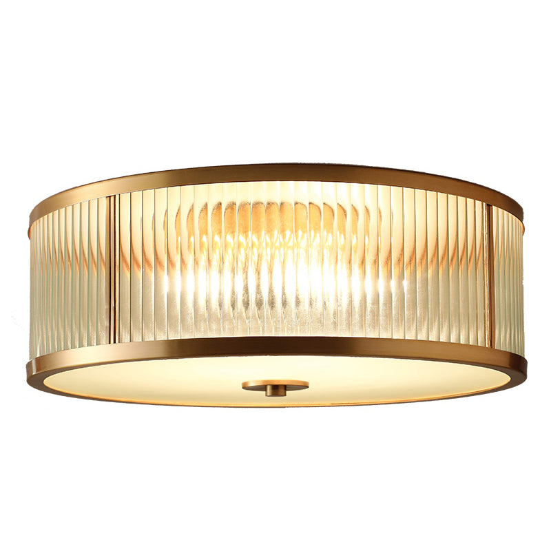 Glass Gold Flush Mount Light Fixture Drum Shape Simplistic Flush Ceiling Light Fixture