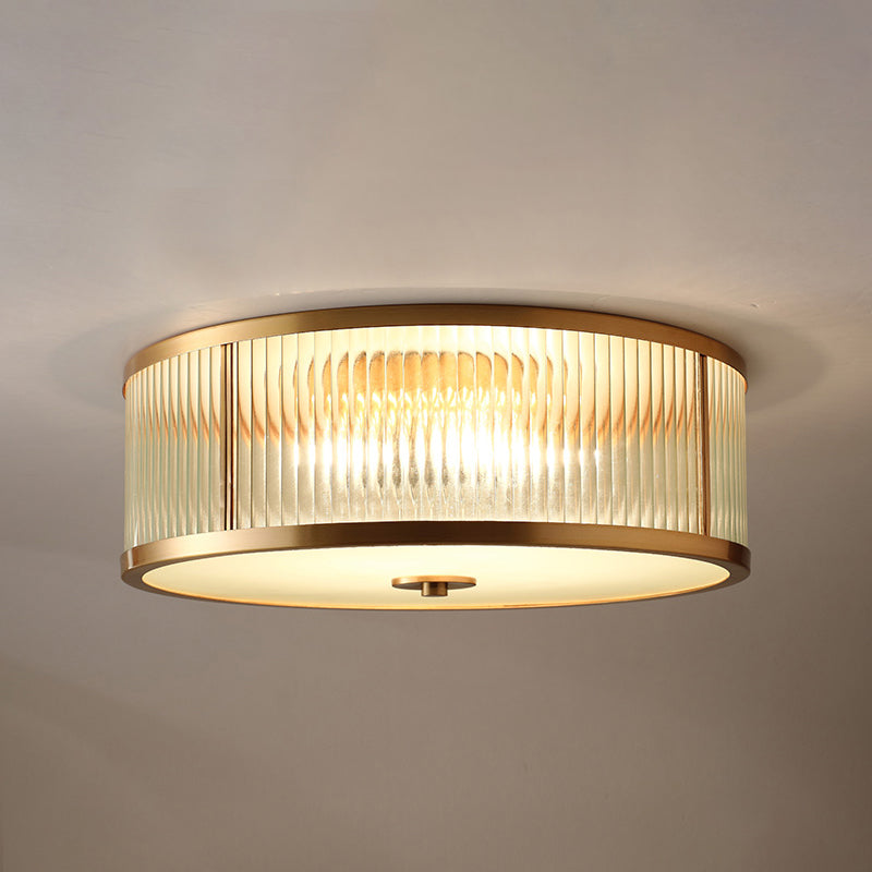 Glass Gold Flush Mount Light Fixture Drum Shape Simplistic Flush Ceiling Light Fixture