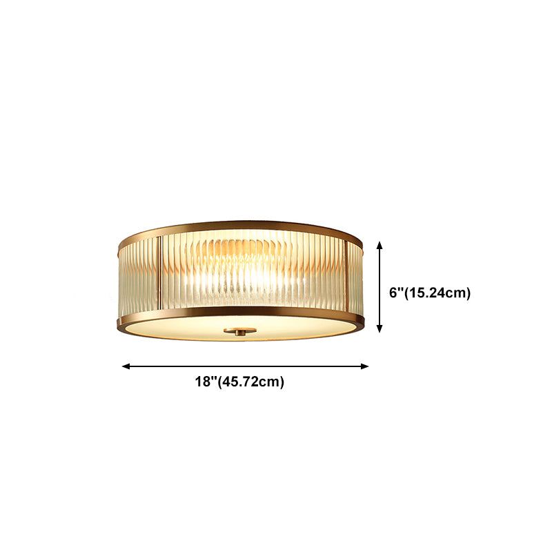 Glass Gold Flush Mount Light Fixture Drum Shape Simplistic Flush Ceiling Light Fixture