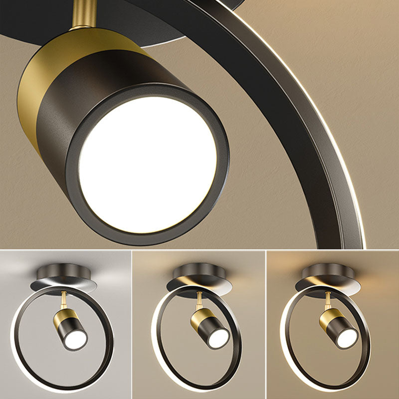 Modern Geometric Ceiling Light Metal Black 2 Lights Track Flush Mount Light for Corridor