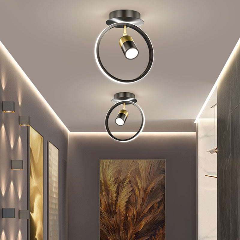 Modern Geometric Ceiling Light Metal Black 2 Lights Track Flush Mount Light for Corridor