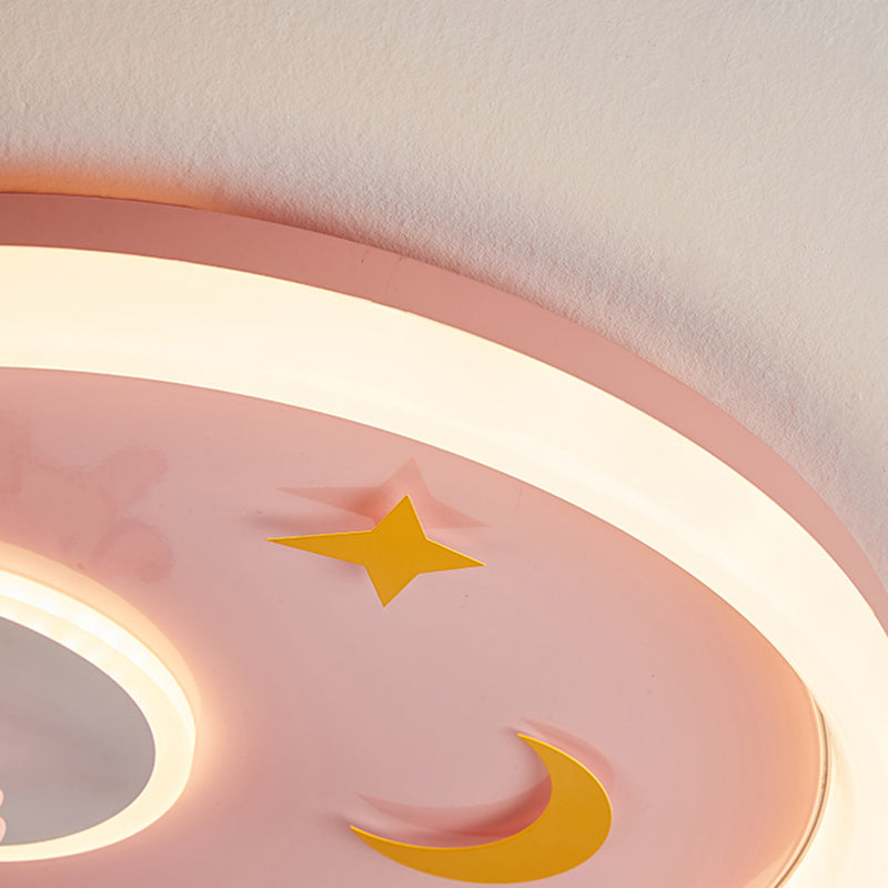 Metal Round Flush Mount Light Lovely Pink Unicorn Ceiling Light for Kid's Room