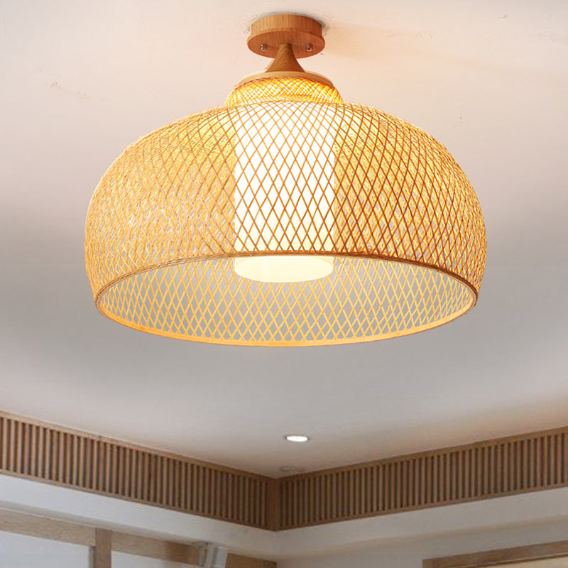 Bowl Shape Bamboo Ceiling Mounted Light Modern Style Ceiling Lamp Fixture