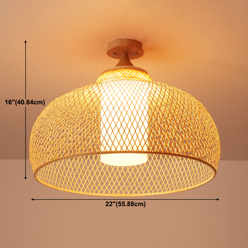 Bowl Shape Bamboo Ceiling Mounted Light Modern Style Ceiling Lamp Fixture