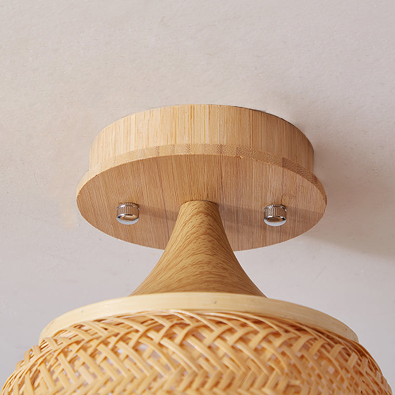 Bowl Shape Bamboo Ceiling Mounted Light Modern Style Ceiling Lamp Fixture