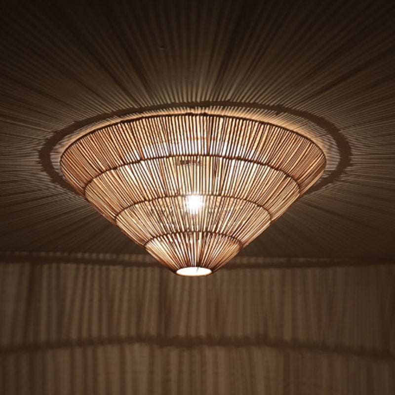 Cone Shape Ceiling Light Fixture Rattan Flush Mount Light for Living Room