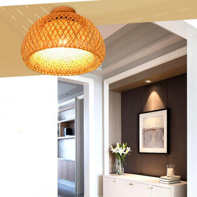 Dome Ceiling Light Asia Style Bamboo Close to Ceiling Lamp for Aisle