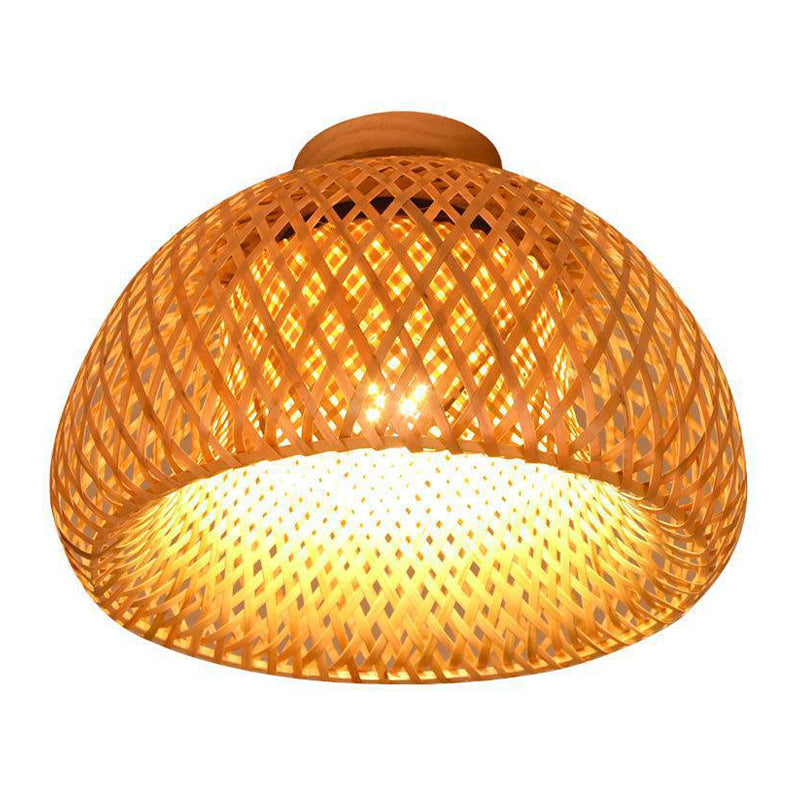 Dome Ceiling Light Asia Style Bamboo Close to Ceiling Lamp for Aisle