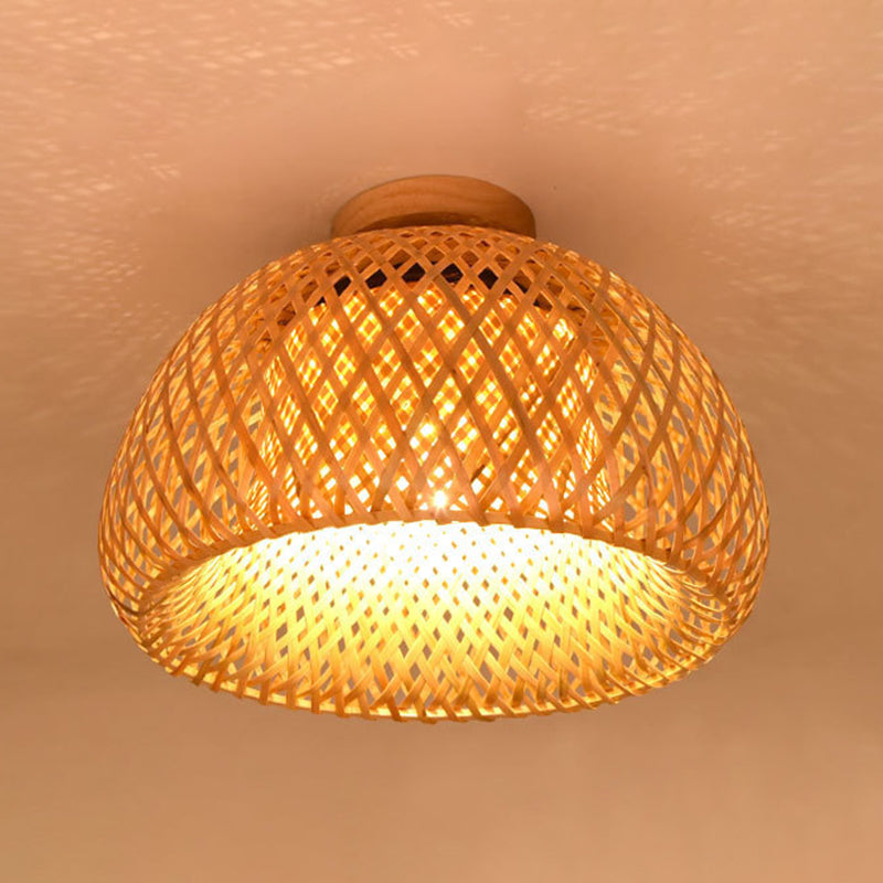 Dome Ceiling Light Asia Style Bamboo Close to Ceiling Lamp for Aisle