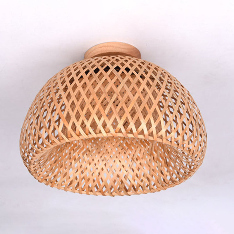 Dome Ceiling Light Asia Style Bamboo Close to Ceiling Lamp for Aisle