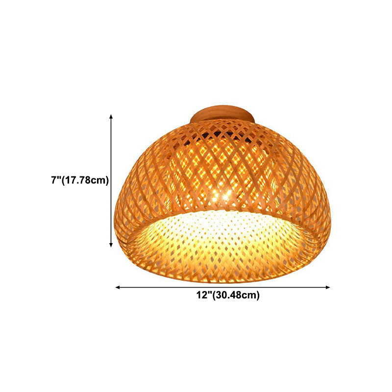 Dome Ceiling Light Asia Style Bamboo Close to Ceiling Lamp for Aisle