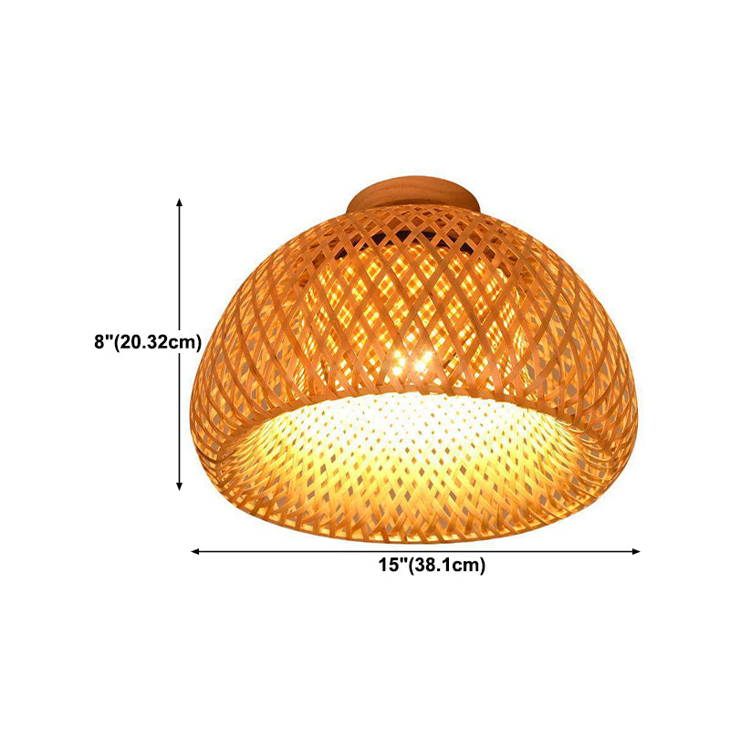 Dome Ceiling Light Asia Style Bamboo Close to Ceiling Lamp for Aisle