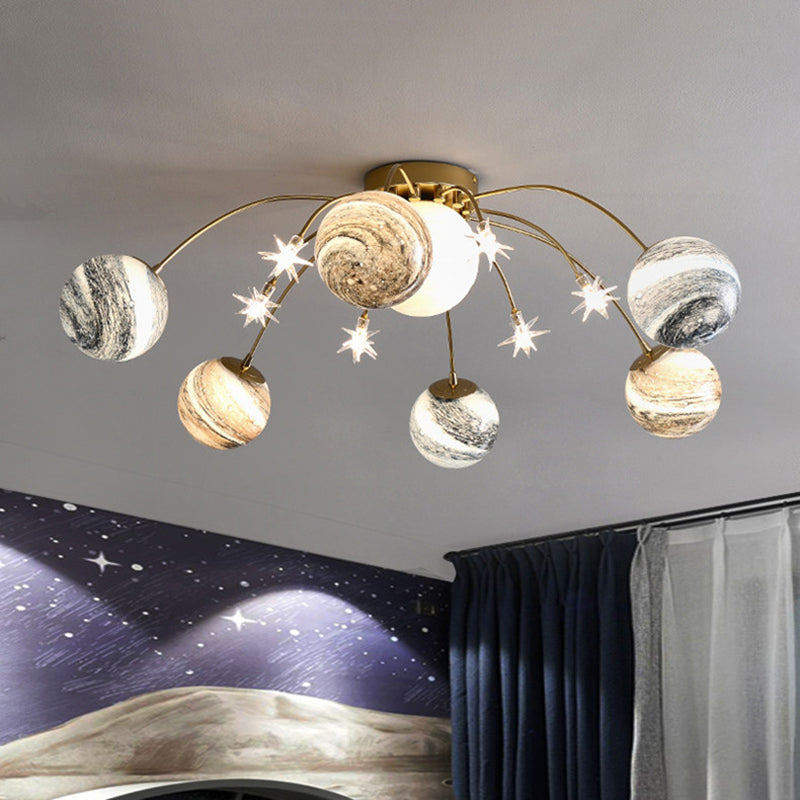 Glass Planet Flush Mount Light 13 Lights Ceiling Light for Kid's Room