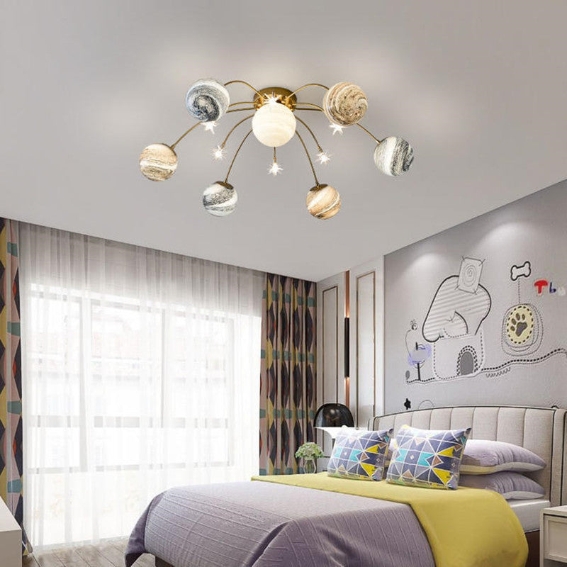 Glass Planet Flush Mount Light 13 Lights Ceiling Light for Kid's Room