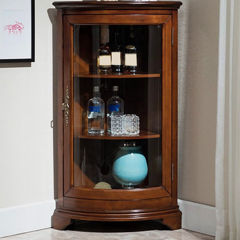 Mid-century Modern Brown Corner Cabinet, Wooden Accent Cabinet with Shelves