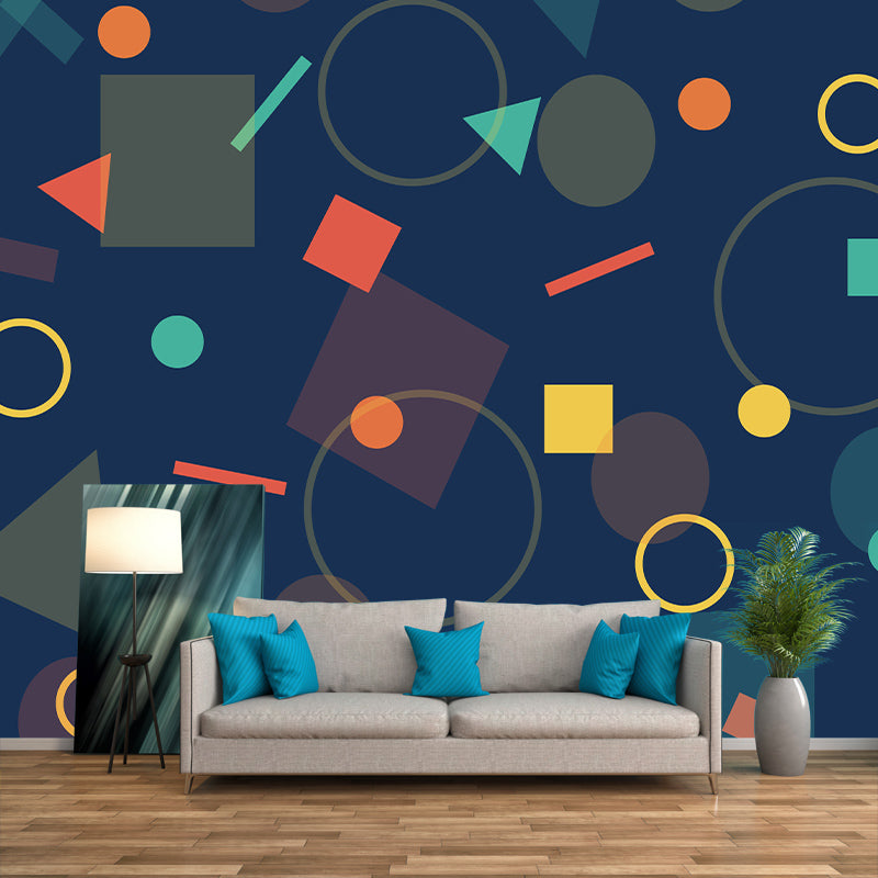 Modern Mural Illustration Colorful Geometric Mildew Resistant Wall Mural