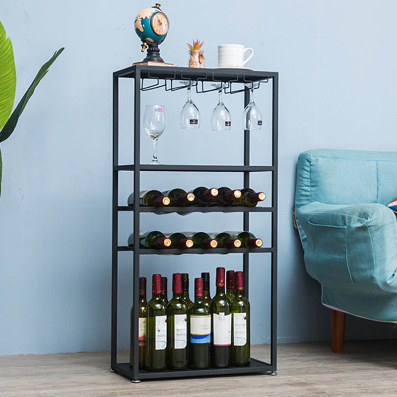 Metal Floor Wine Bottle & Glass Rack Industrial Wine Rack with Stemware Holder