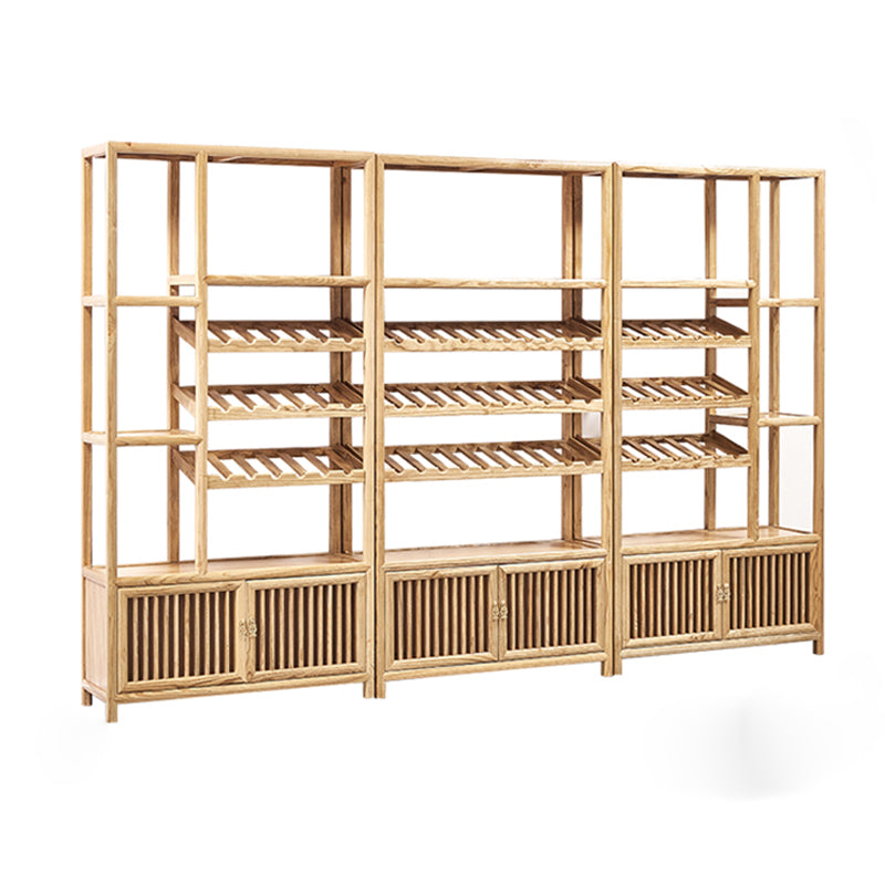 Mid-Century Modern Elm Wine Rack Solid Wood Wine Rack with Shelf