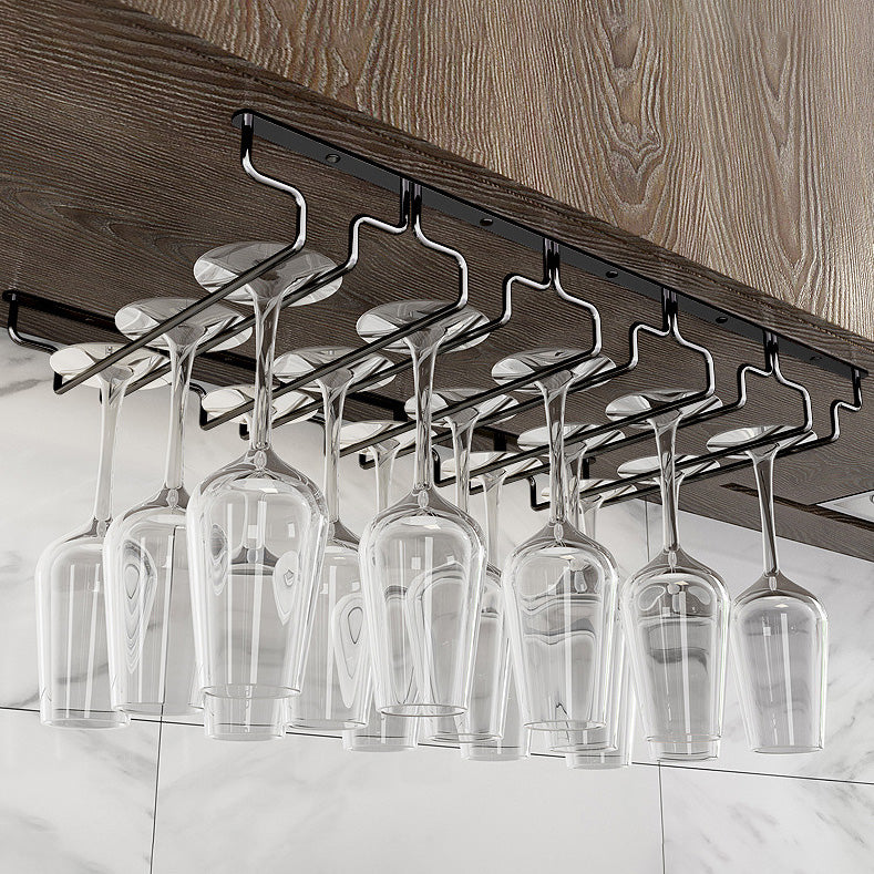 Contemporary Hanging Glass & Stemware Holder Stainless Steel Glass Rack in Black