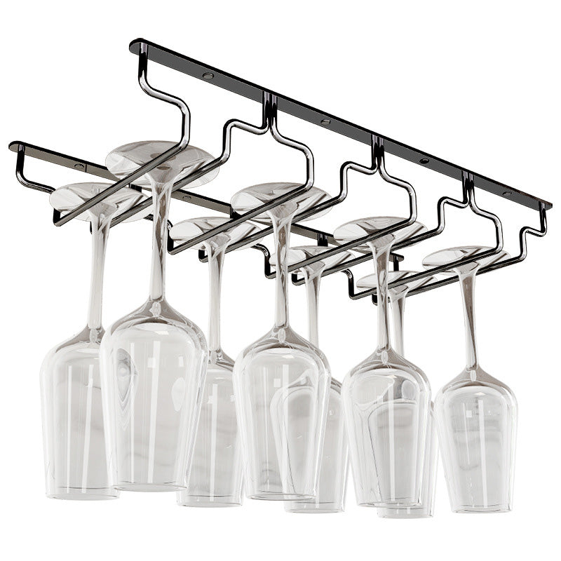 Contemporary Hanging Glass & Stemware Holder Stainless Steel Glass Rack in Black