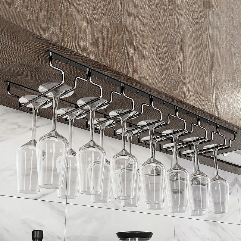 Contemporary Hanging Glass & Stemware Holder Stainless Steel Glass Rack in Black