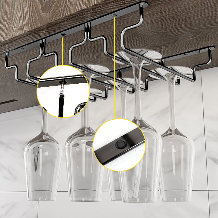 Contemporary Hanging Glass & Stemware Holder Stainless Steel Glass Rack in Black