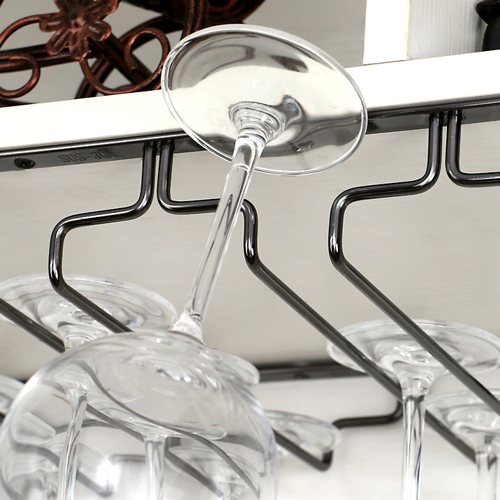 Contemporary Hanging Glass & Stemware Holder Stainless Steel Glass Rack in Black