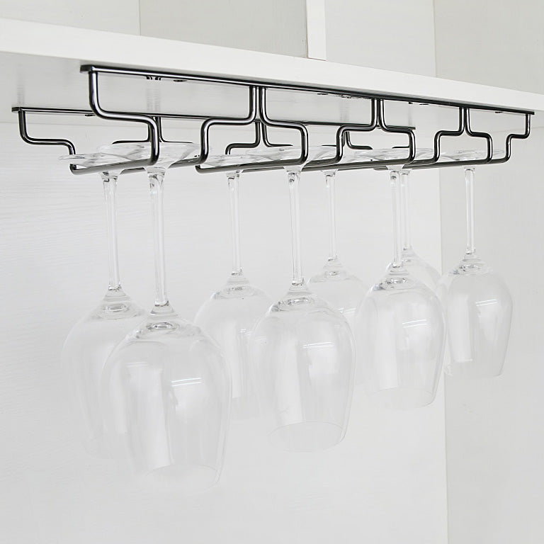 Contemporary Hanging Glass & Stemware Holder Stainless Steel Glass Rack in Black