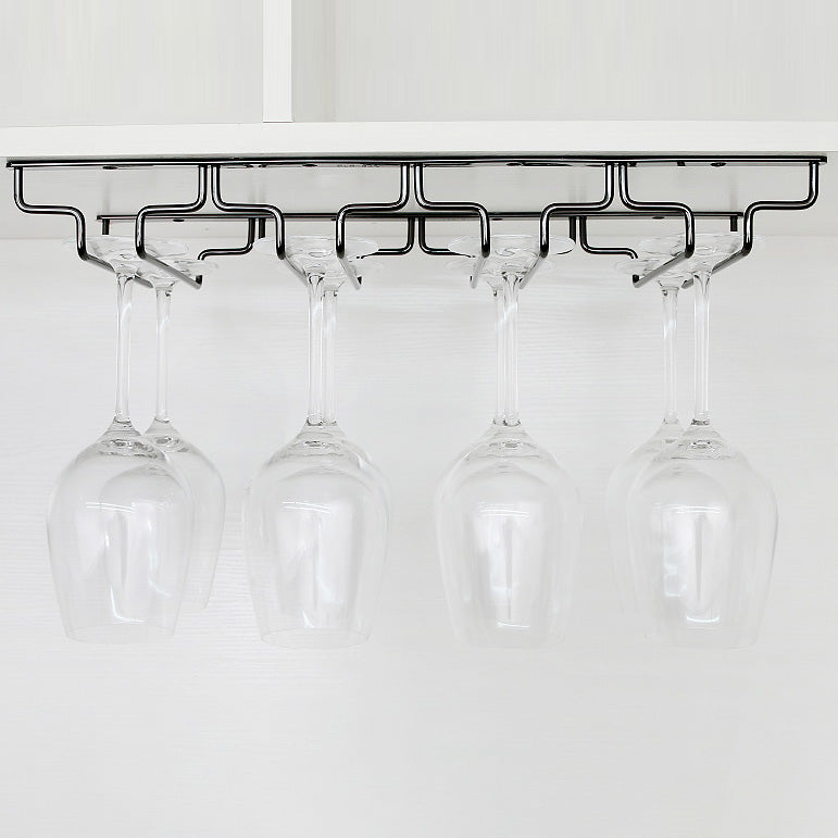 Contemporary Hanging Glass & Stemware Holder Stainless Steel Glass Rack in Black