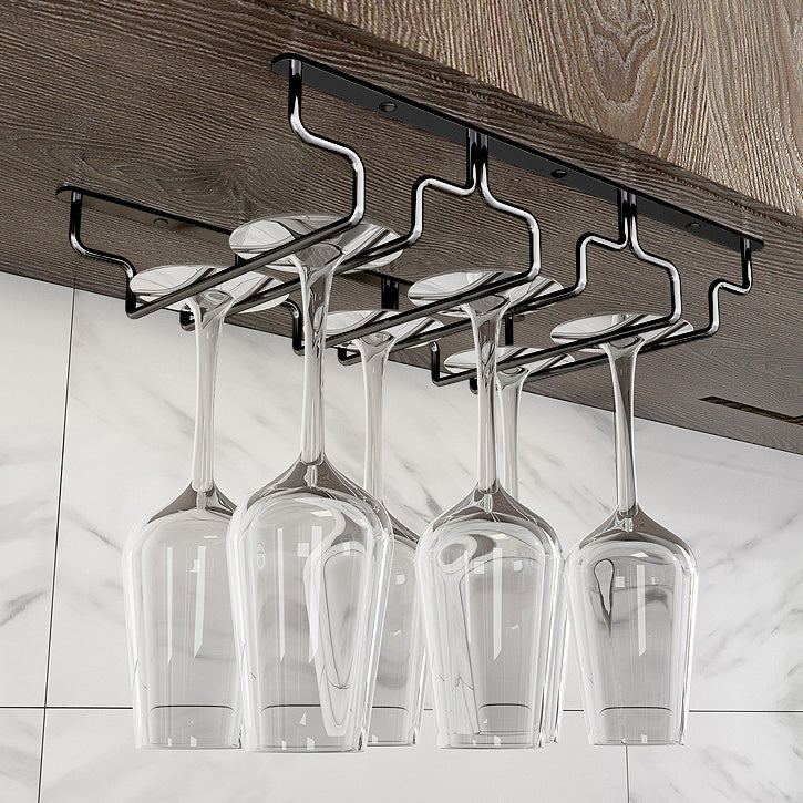 Contemporary Hanging Glass & Stemware Holder Stainless Steel Glass Rack in Black