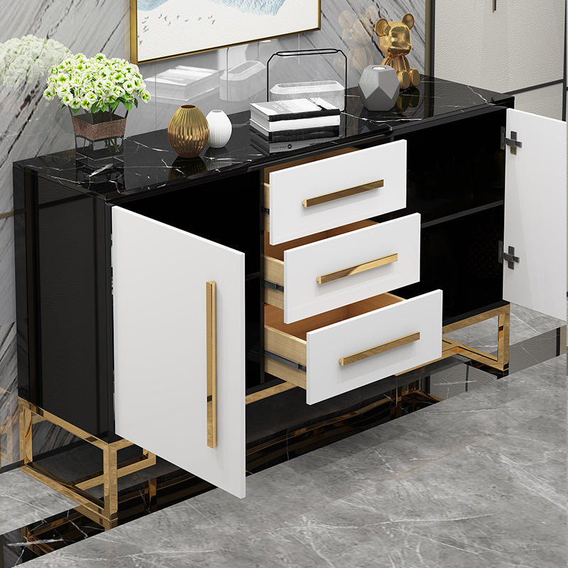 Glam Stone and Wood Sideboard 47.5"L Buffet Kitchen Sideboard with Drawers and Storage