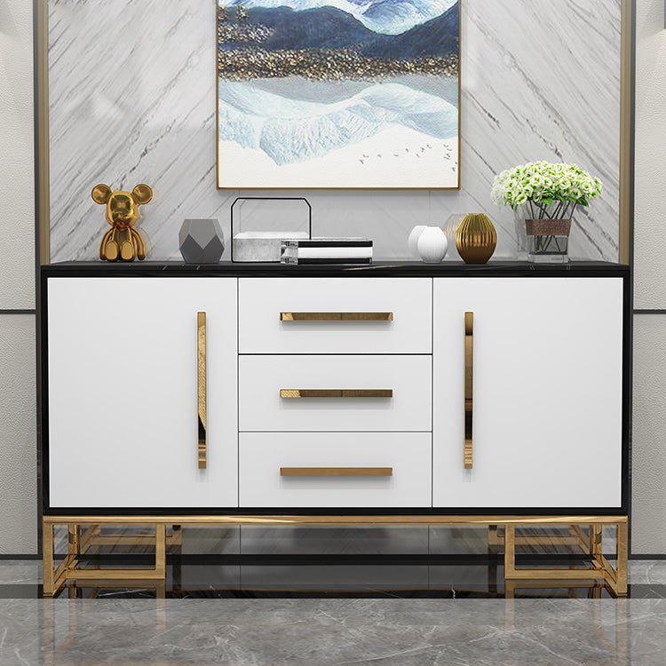 Glam Stone and Wood Sideboard 47.5"L Buffet Kitchen Sideboard with Drawers and Storage