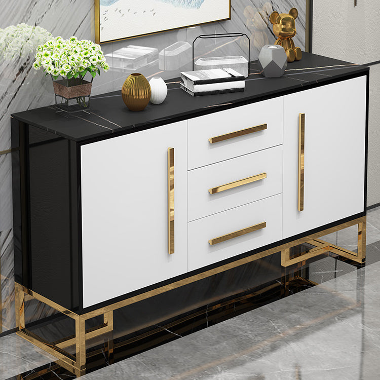 Glam Stone and Wood Sideboard 47.5"L Buffet Kitchen Sideboard with Drawers and Storage