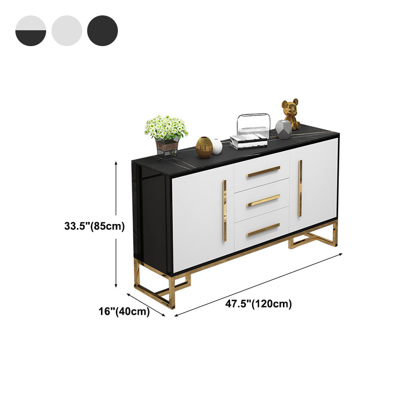 Glam Stone and Wood Sideboard 47.5"L Buffet Kitchen Sideboard with Drawers and Storage