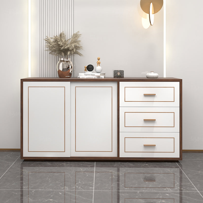 3-Drawer Engineered Wood Sideboard Modern White Cabinets Credenza for Living Room