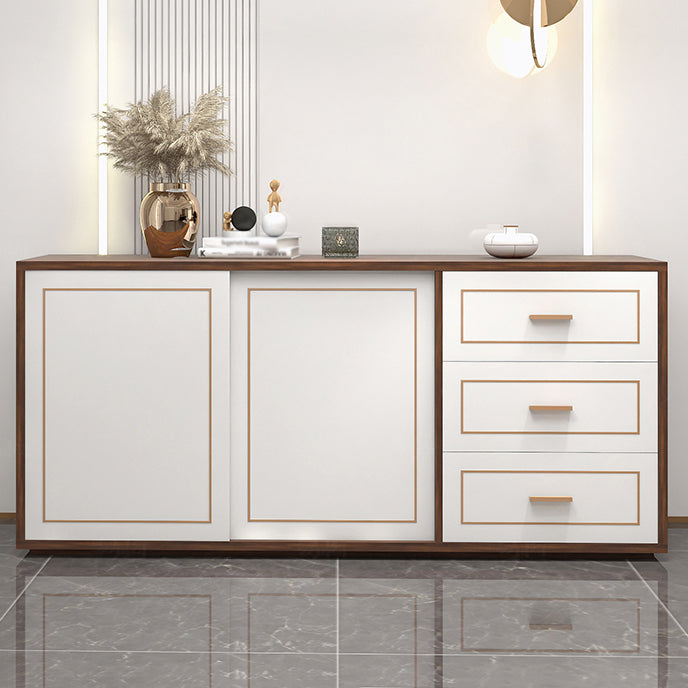 3-Drawer Engineered Wood Sideboard Modern White Cabinets Credenza for Living Room