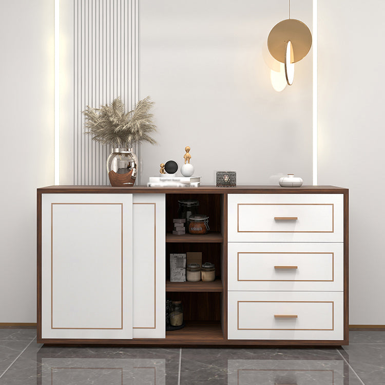 3-Drawer Engineered Wood Sideboard Modern White Cabinets Credenza for Living Room