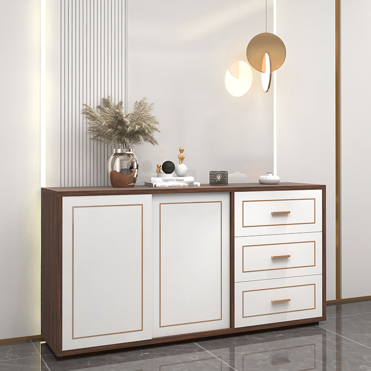 3-Drawer Engineered Wood Sideboard Modern White Cabinets Credenza for Living Room