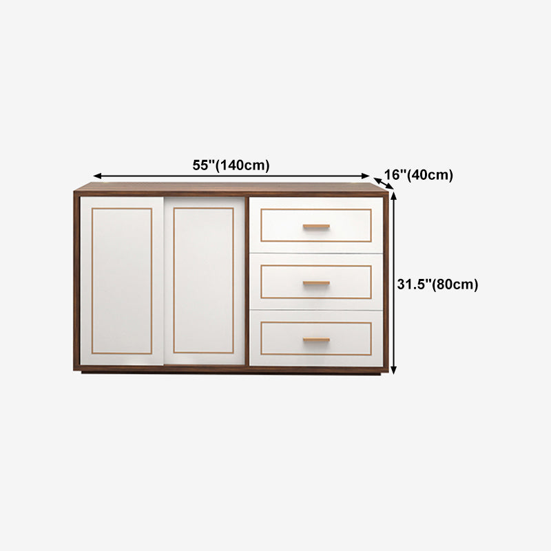 3-Drawer Engineered Wood Sideboard Modern White Cabinets Credenza for Living Room