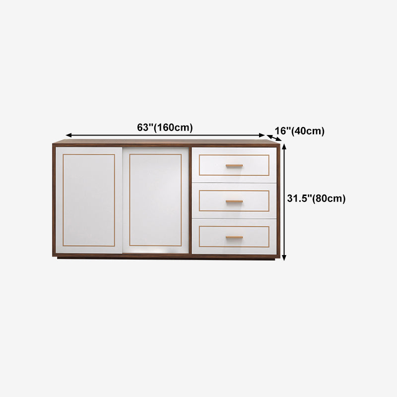 3-Drawer Engineered Wood Sideboard Modern White Cabinets Credenza for Living Room