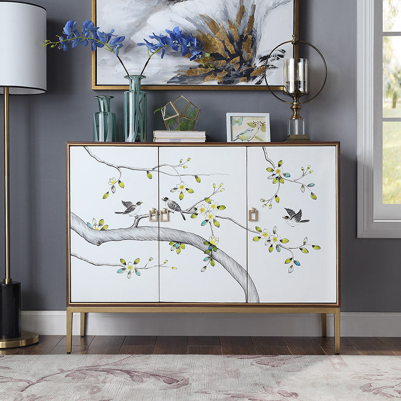 Birch Wood Dining Room Sideboard Cabinet Glam Server Cabinet with Storage