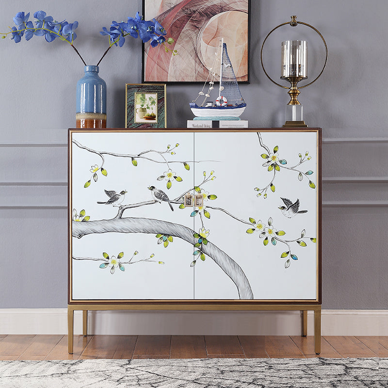 Birch Wood Dining Room Sideboard Cabinet Glam Server Cabinet with Storage