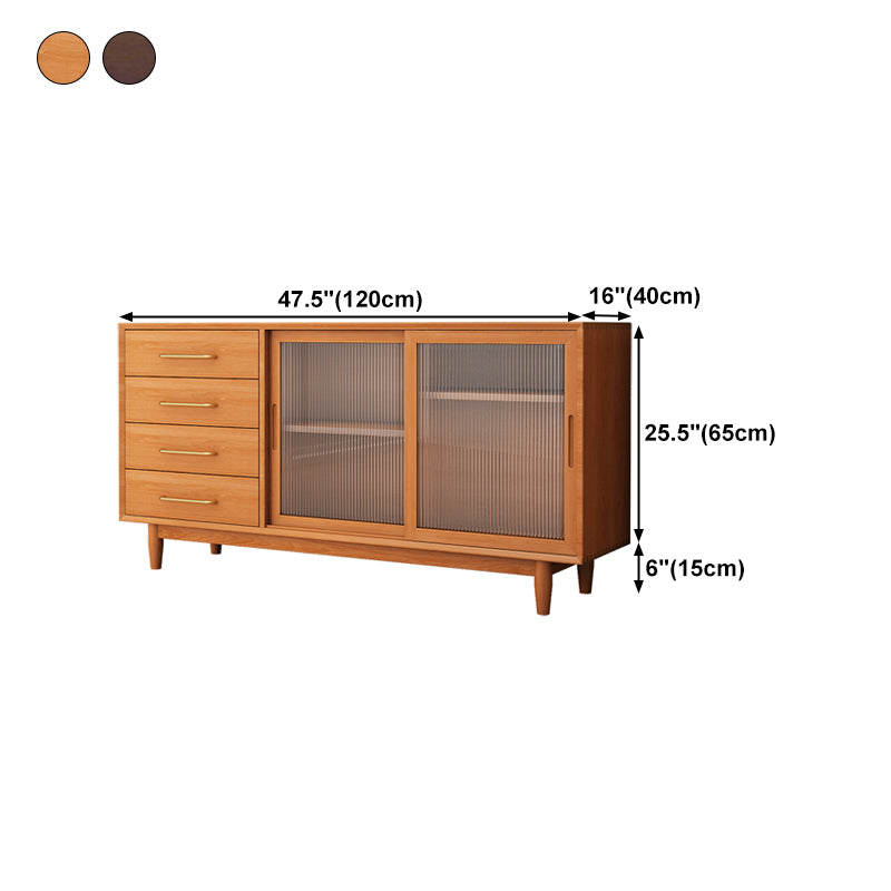 Two Doors Four Drawers Sideboard Brown 32-inch Height Buffet Table for Living Room