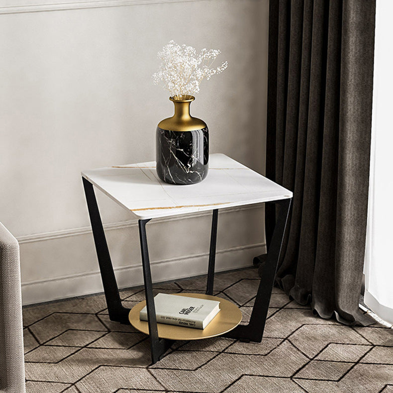 Industrial Accent Table Nightstand Lower Shelf Night Table for Bedroom